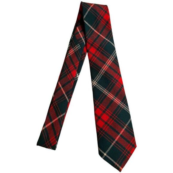 VTG Scottish Wool Plaid Tartan Tie Red Green White Clan Duke Rothesay Heritage - Picture 1 of 6
